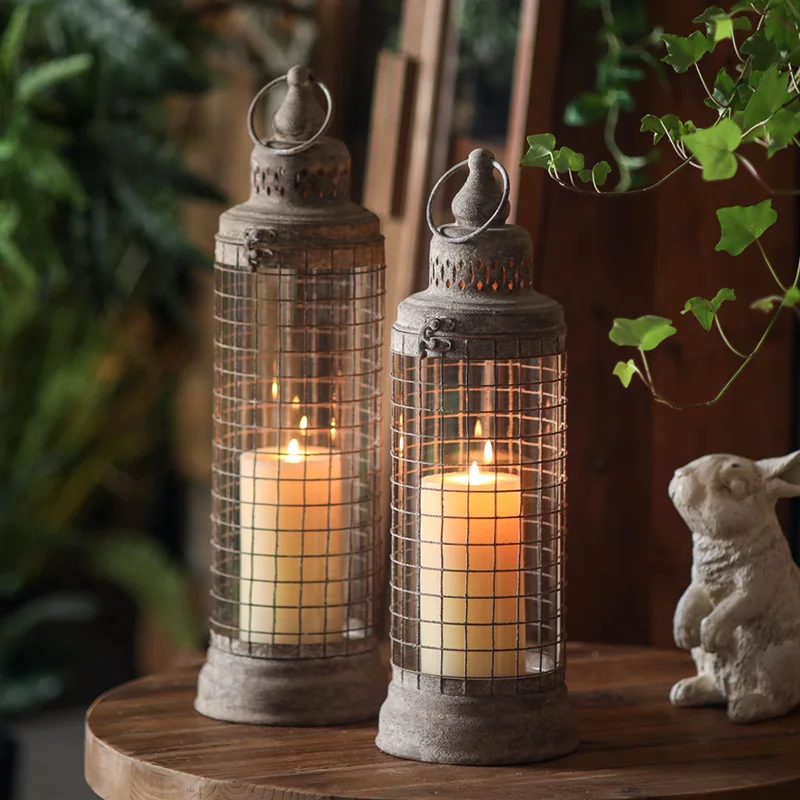 Rustic Iron Candle Lanterns, Vintage Glass Design, Decorative Lighting for Home, Garden, Rituals, Two Sizes Available
