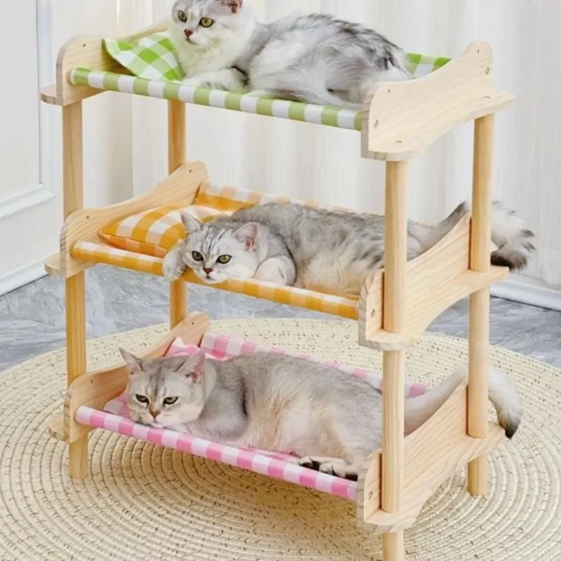 

Multi-layered Solid Wood Pet Cat Bed Moisture-proof Breathable Cat Hammock Summer Cats Beds Wear-resistant Cats Supplies