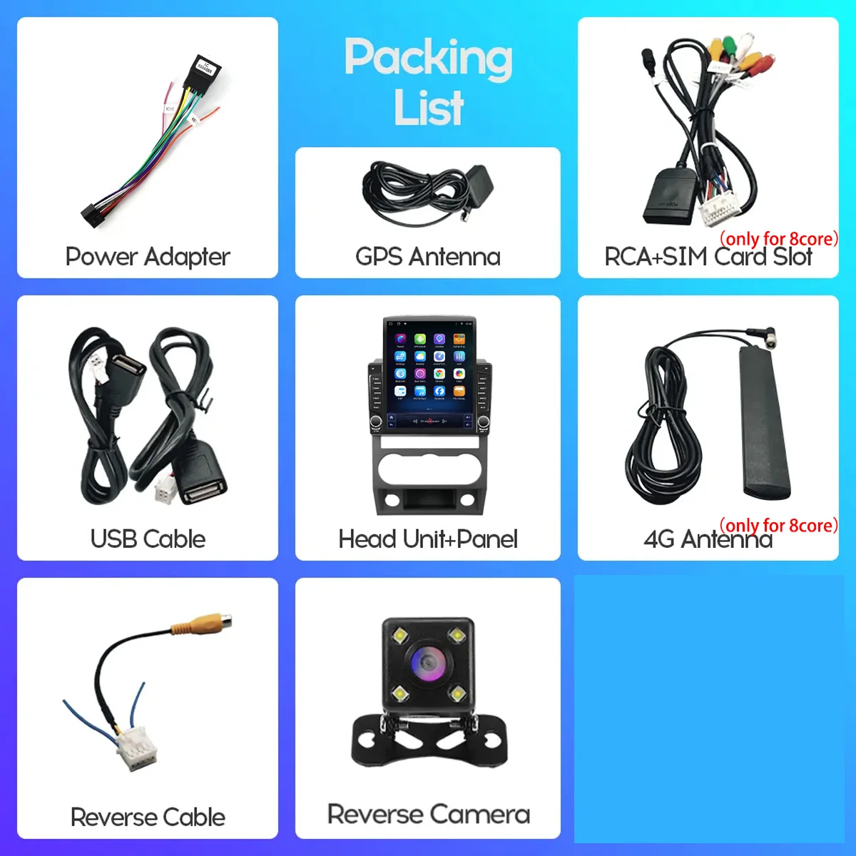 راديو سيارة أوتوماتيكي ومسجل شريط ستريو ، 8 نواة ، 8 جيجابايت ، جيجابايت ، مشغل سيارة ، وحدة رأس HU ، نظام تحديد المواقع ، كاسيت دي في دي ، مناسب للغزال ، بعد ذلك ، #4