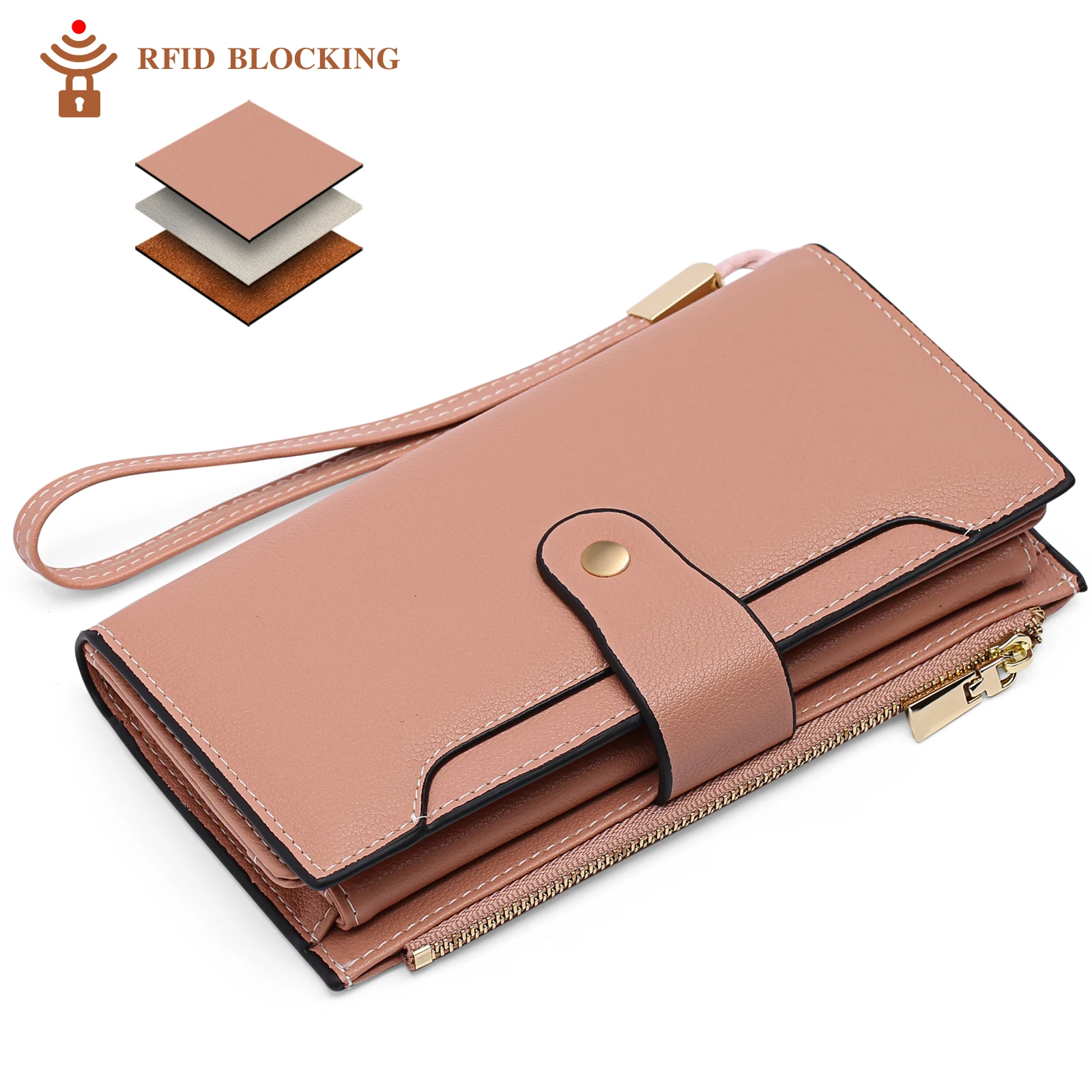 Fashion Long Wallet Women Simple PU Leather Coin Purse Solid Credit Card Holder Zipper Bag Girls Thin Money Bag