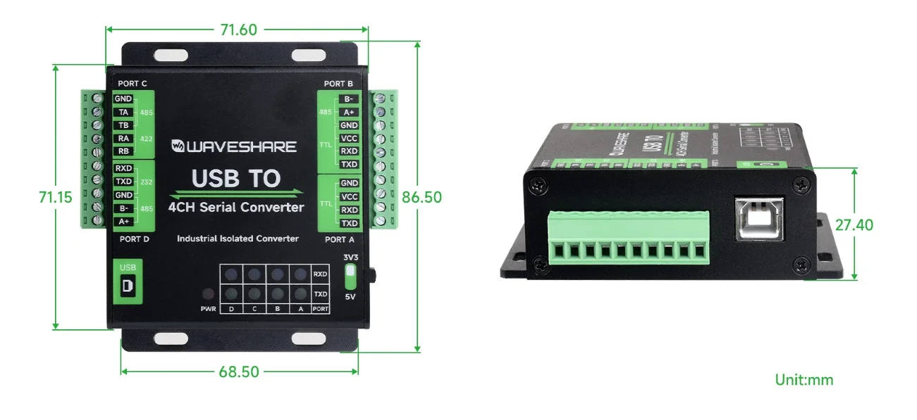 USB TO 4CH Serial Converter Multifunction RS232/485/422/TTL Serial Converter FT4232HL Chip