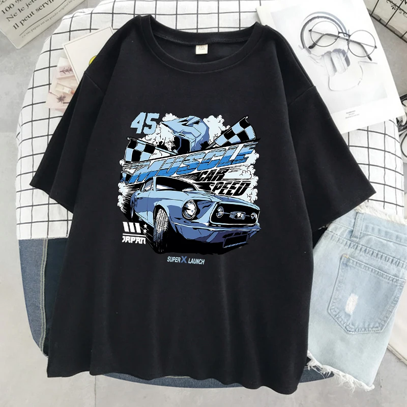 Muscle Car Speed Super Launch Female T Shirts Oversized Casual Short Sleeve Soft Cool Clothes Street Hip Hop T-Shirts Women