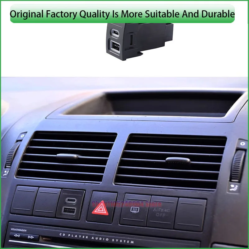 For VW POLO 2004-2011 1PC 12V 24V Dual USB Car Charger Socket with QC3 0 and PD Fast Charging Type C Port Replacement