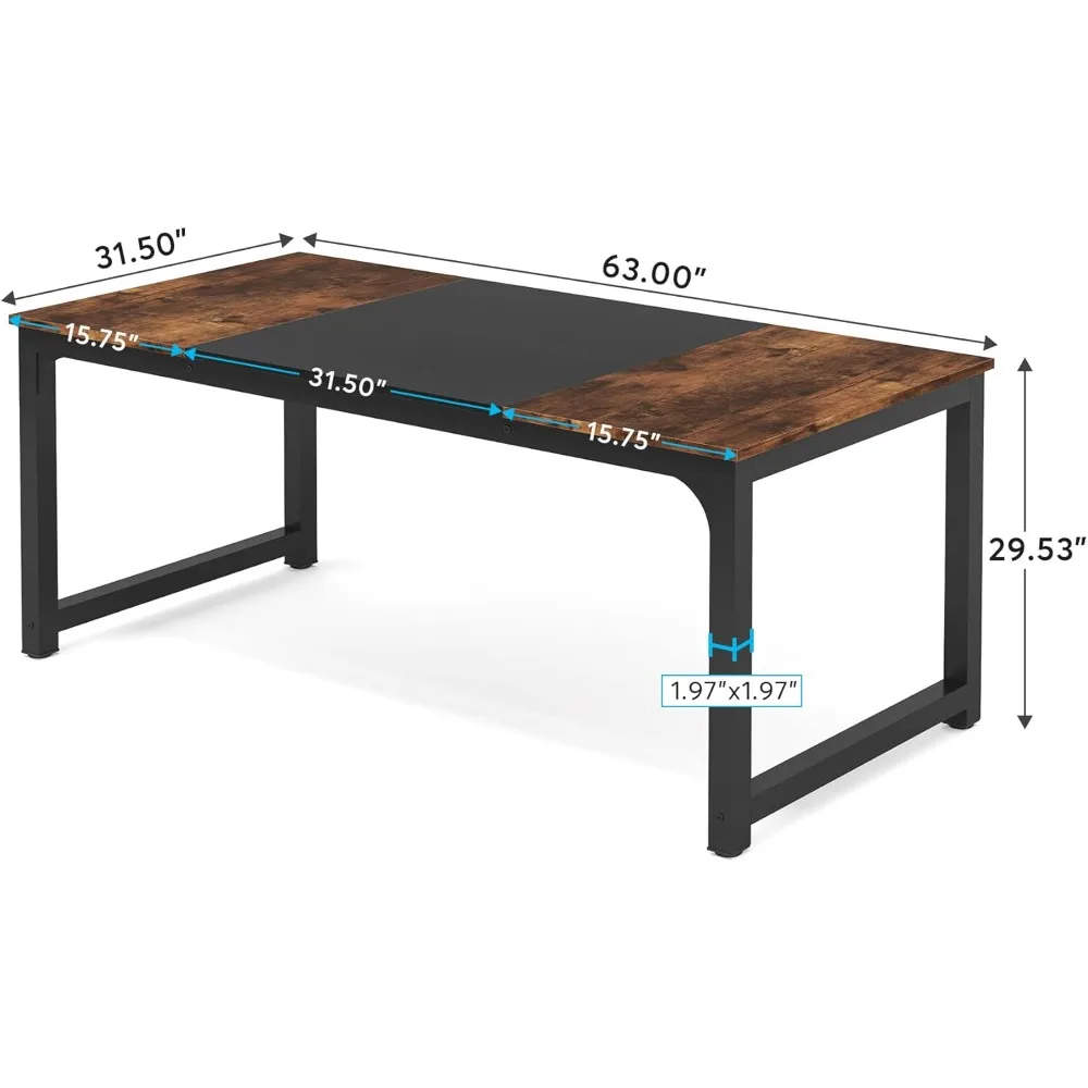 63 x 31.5 inch Large Office Computer  Desk Computer Table Study Writing Desk Workstation for Home Office, Black Metal Frame