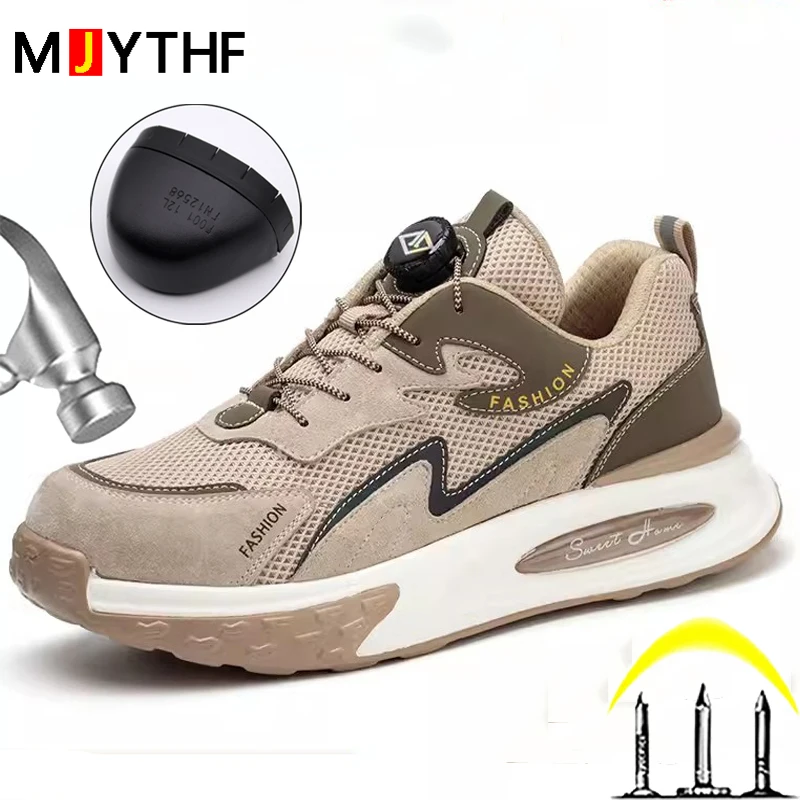 Rotating Button Security Shoes Breathable Work Shoes Men Puncture-Proof Safety Shoes Indestructible Protective Steel Toe Shoes