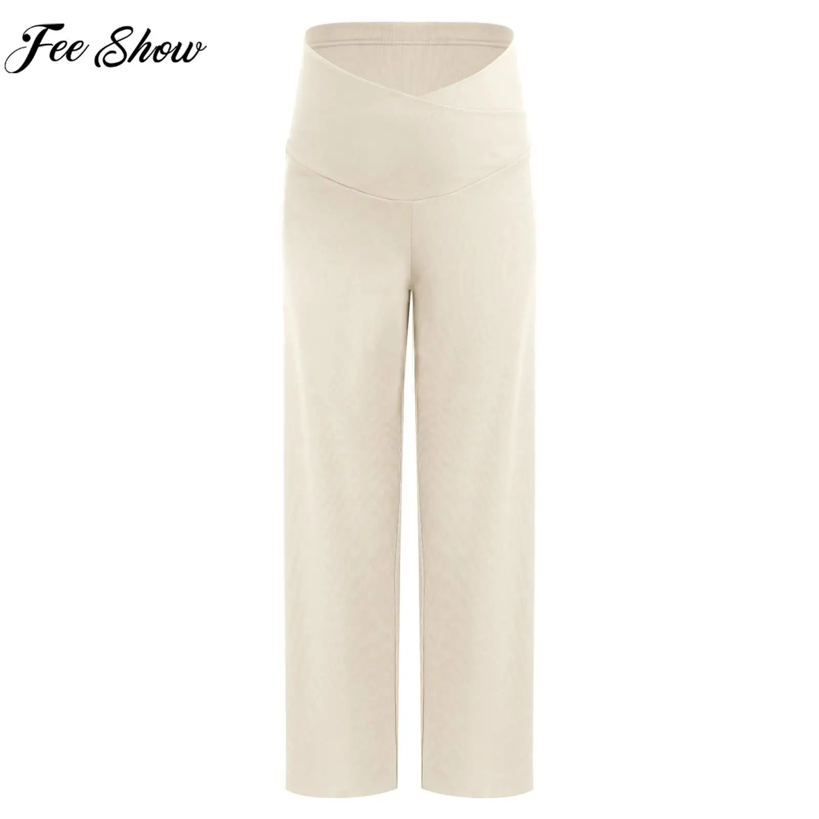 

Maternity High Waist Support Belly Loose Pants Solid Color Adjustable Waistband Summer Casual Wide Leg Trousers for Daily Work
