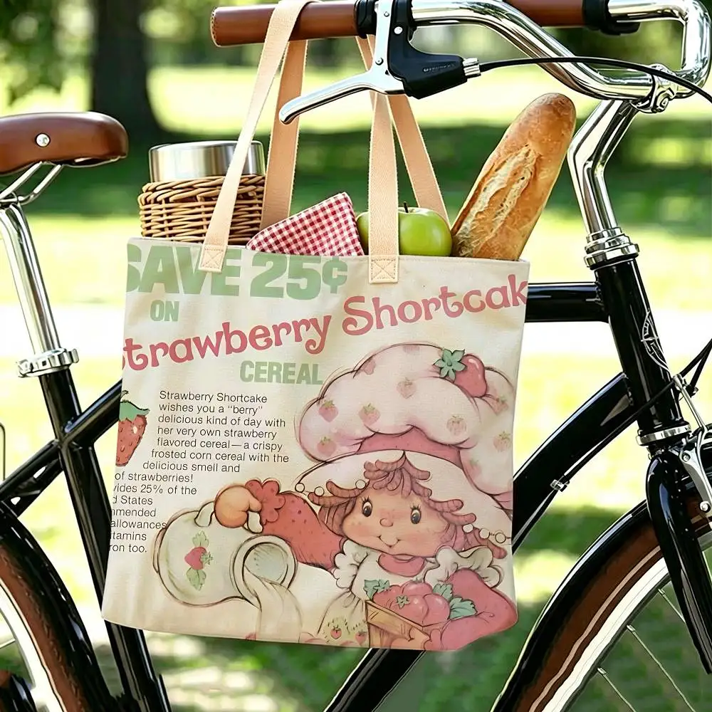 Animierte Strawberry Shortcake Tragetasche, Große Schultertasche, Damen-Freizeithandtasche für Arbeit, Schule und Einkaufen – Detail 6
