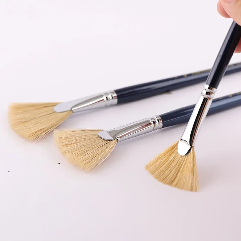 Blue long pole bristle fan-shaped oil brush set suitable for gouache watercolor acrylic oil painting, painting art supplies