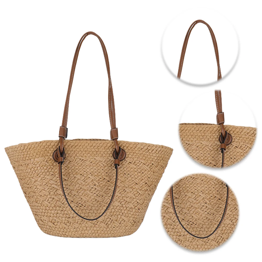 

Women Woven Tote Bag Fashion Shoulder Bag Summer Beach Bags Trendy Braided Bag Simple Woven Handbag for Outdoor Travel