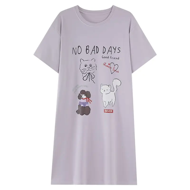 Hot Summer Plus Size Short Sleeve 100% Cotton Nightgowns for Women Korean Cute Cartoon Sleepwear Homewear Nightdress Night Dress 3