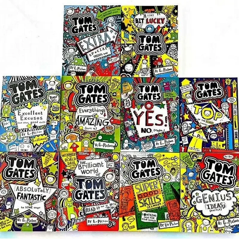 10 libros Doodle Genius Tom Gates Extra especial inglés educativo pobre escritura a mano cómic de dibujos animados