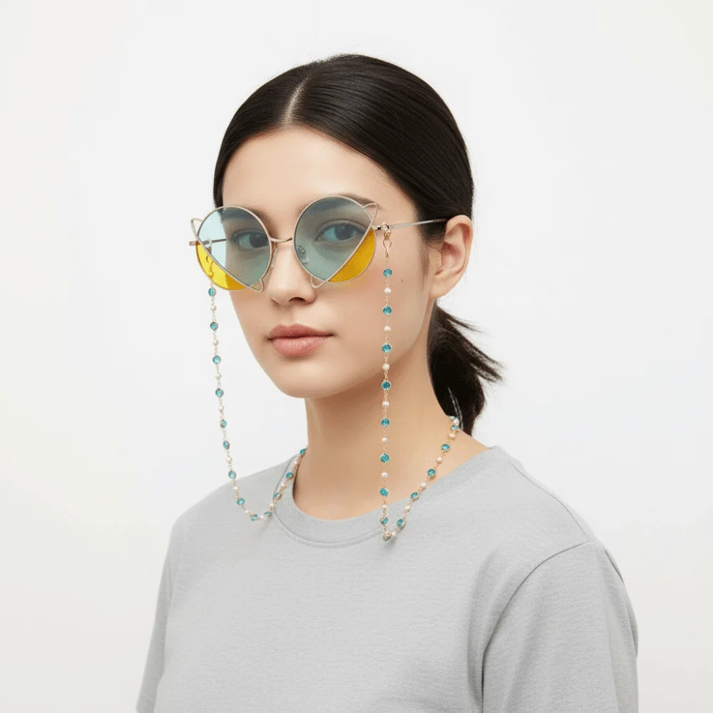 Zircon Colorful Crystal Glasses Chain Rhinestone Anti-Lost Eyeglass Holder Necklace Neck Strap Beads Eyeglass Chain Holder