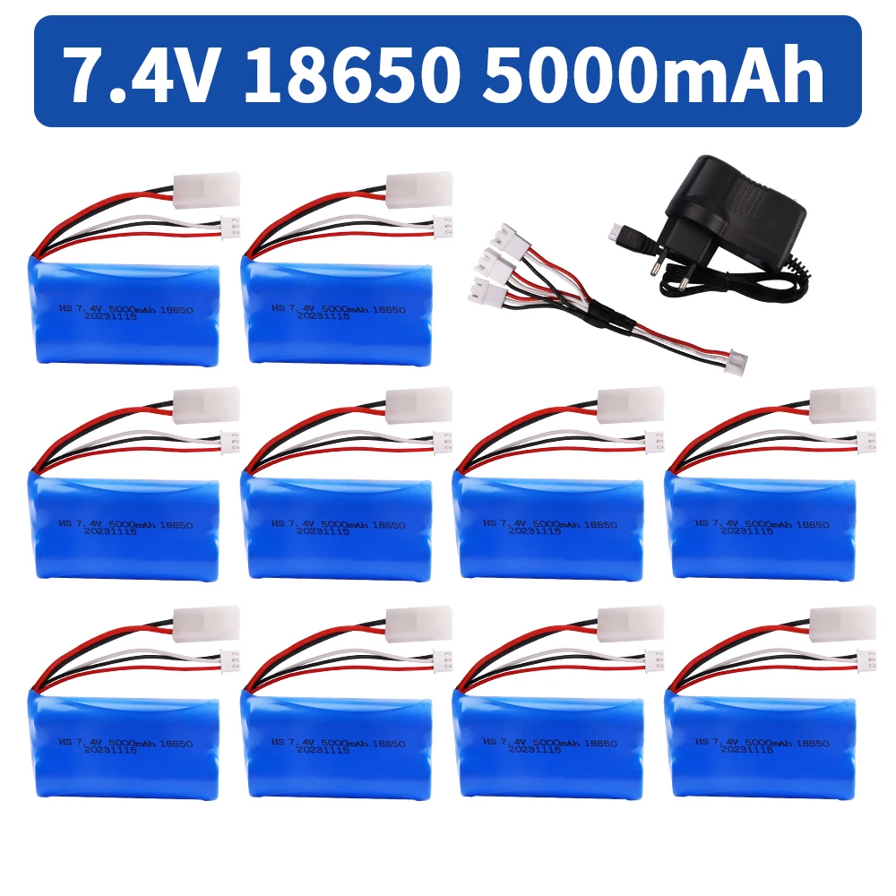 

7.4V 18650 5000mAH Li-ion Batery TAMIYA PLUG with charger for remote control helicopter Car Tank Boat accessories 2S 7.4 V