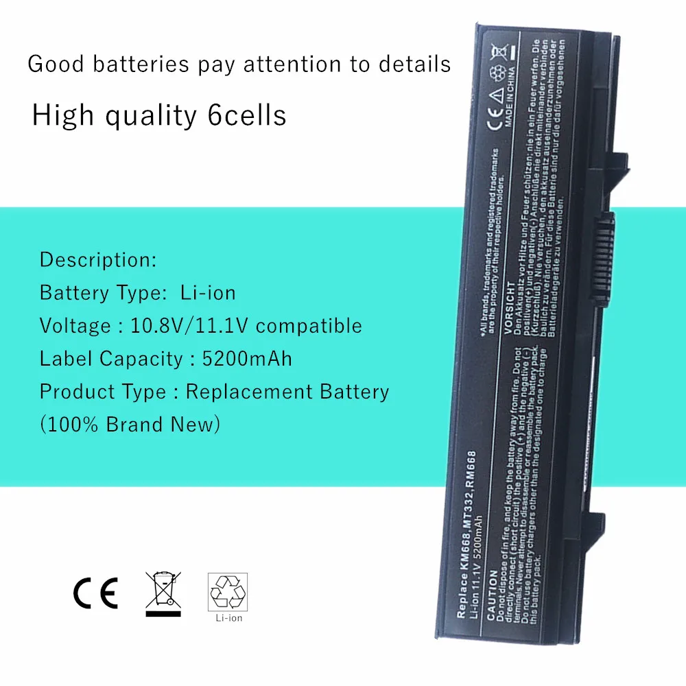 Laptop Battery KM742 KM769 312-0762 312-0769 451-10616 KM668 MT332 RM668 PW651 WU84 For Dell Latitude E5400 E5410 E5500 E5510