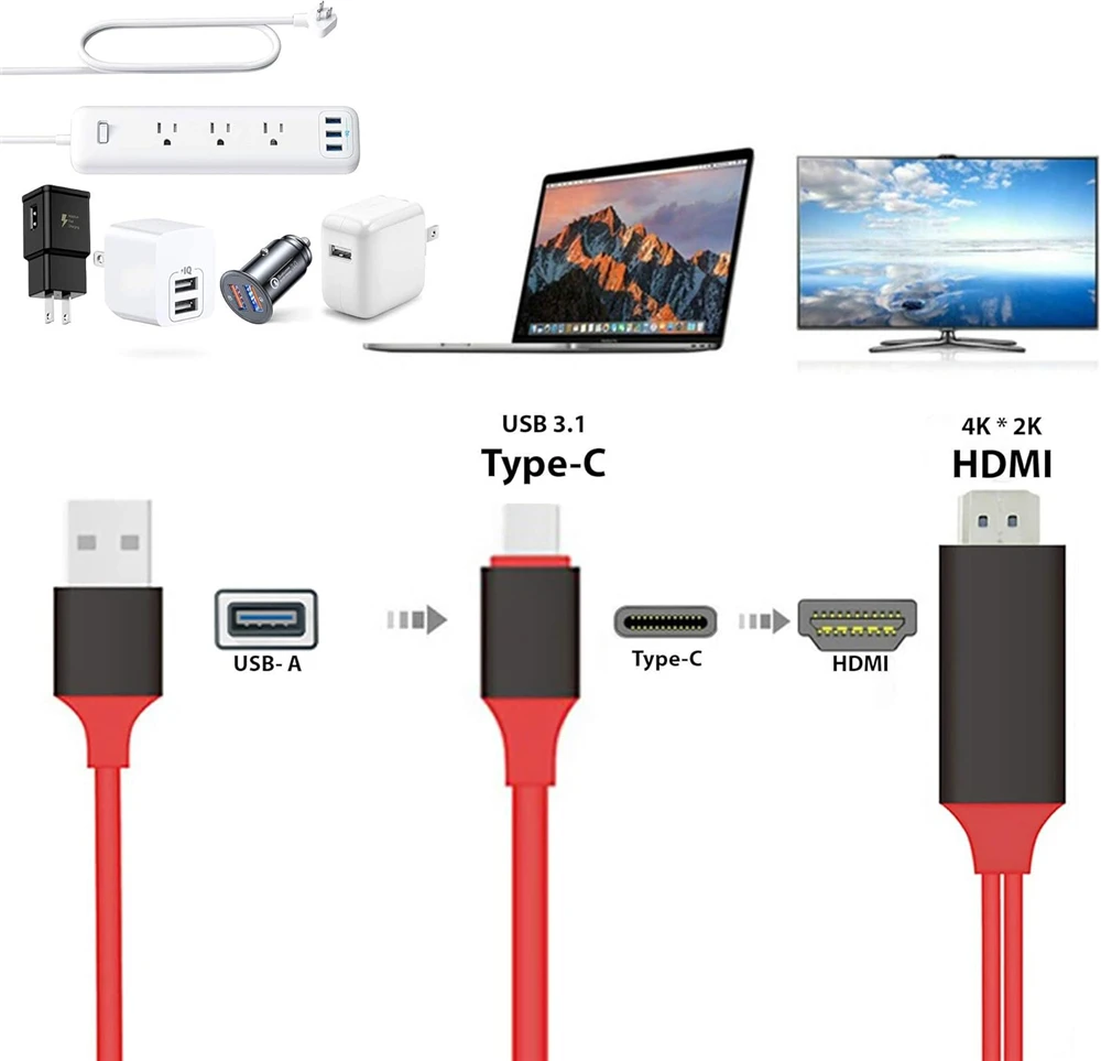 Picture 3: 2M 4K Type-C to HDMI Adapter with USB Power, Screen Mirroring for TV/Projector, for Samsung, MacBook, iPhone 15, PS5.