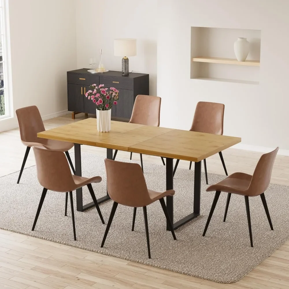 Juego de mesa de comedor de madera extensible, 6 sillas tapizadas, muebles de cocina para el hogar