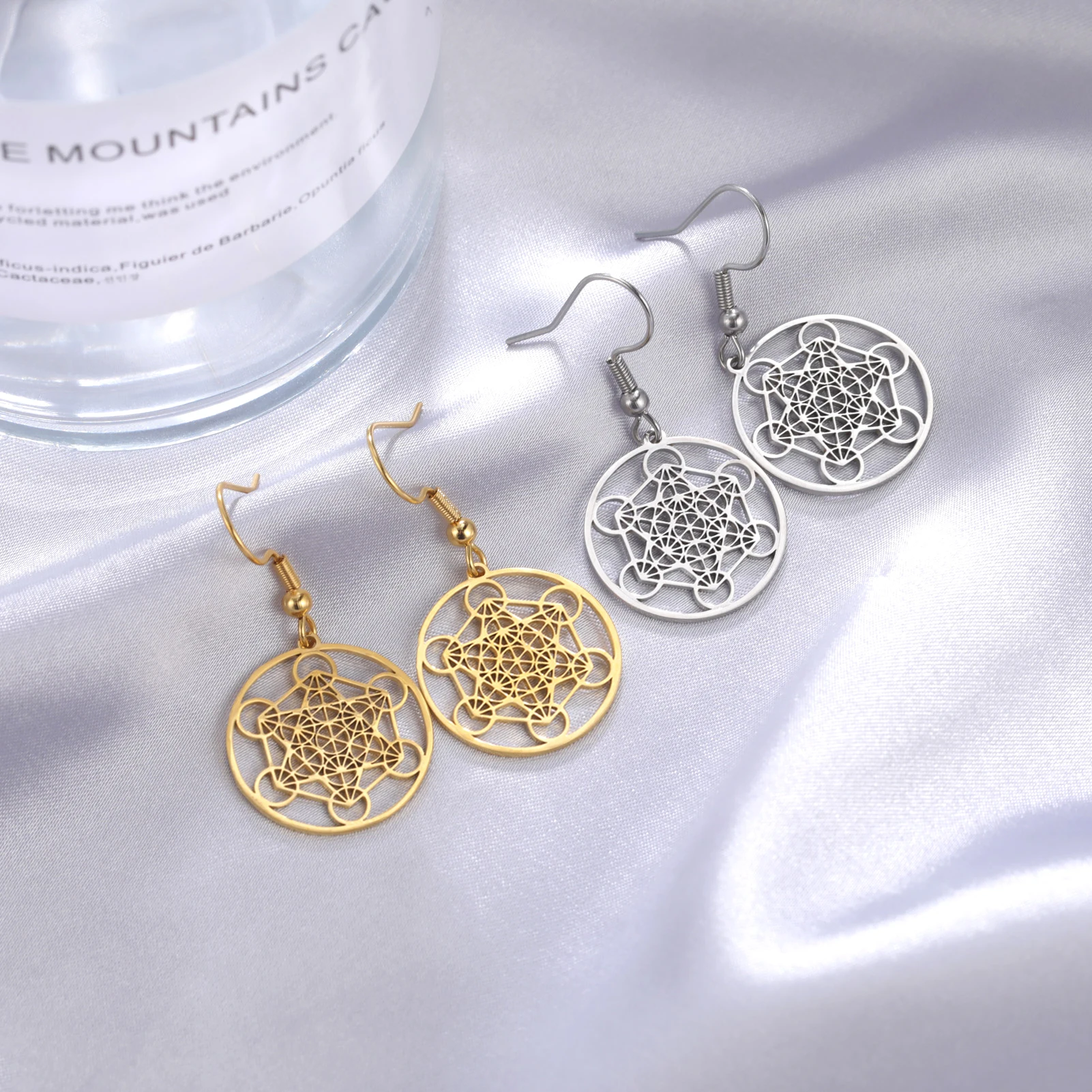 Lemegeton Archangel Metatron Geometric Earrings for Women Hollow Secret Geometry Charms Amulet Jewelry Drop Dangle Earrings