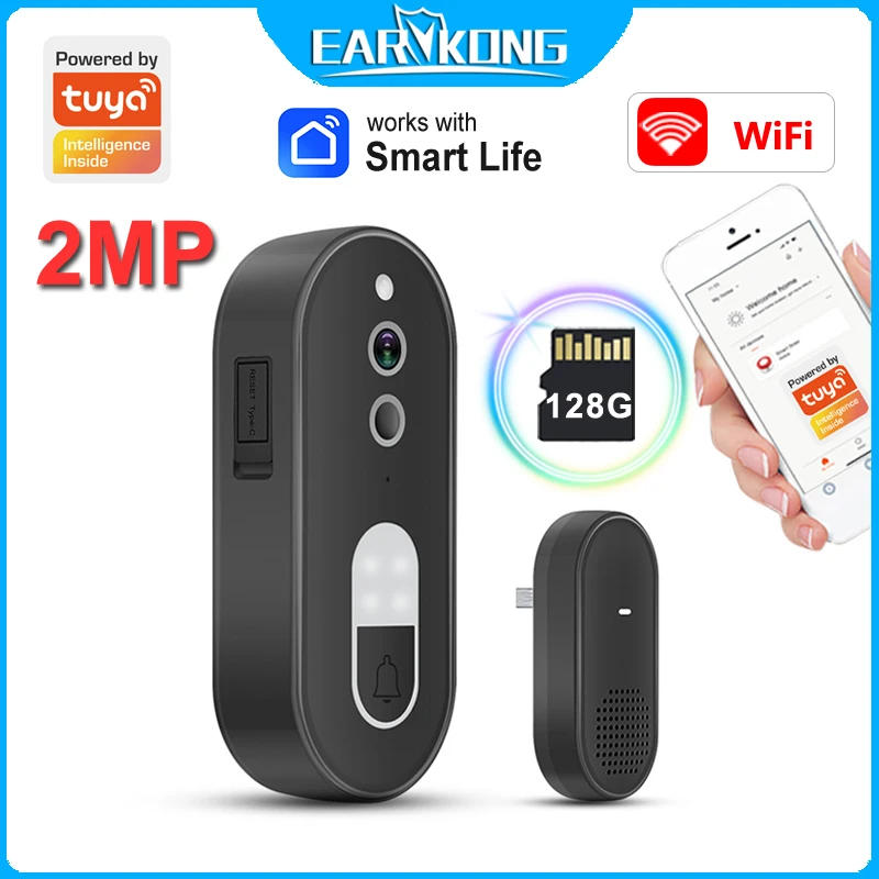WiFi Video Doorbell Work With Tuya Smart Life Home Security Anti-theft Monitor Two-way Audio Intercom Night Vision Function