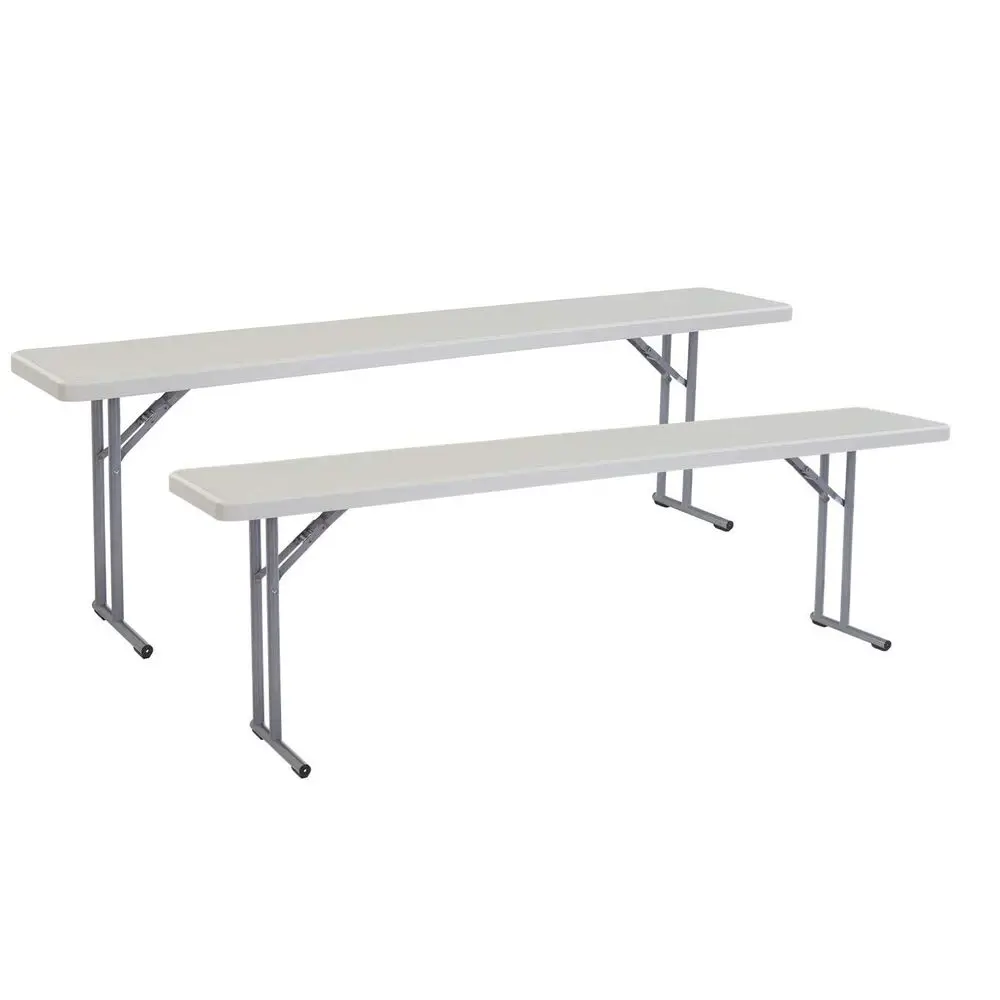 

Pair of 18 x 96 Sturdy Seminar Folding Tables in Speckled Gray