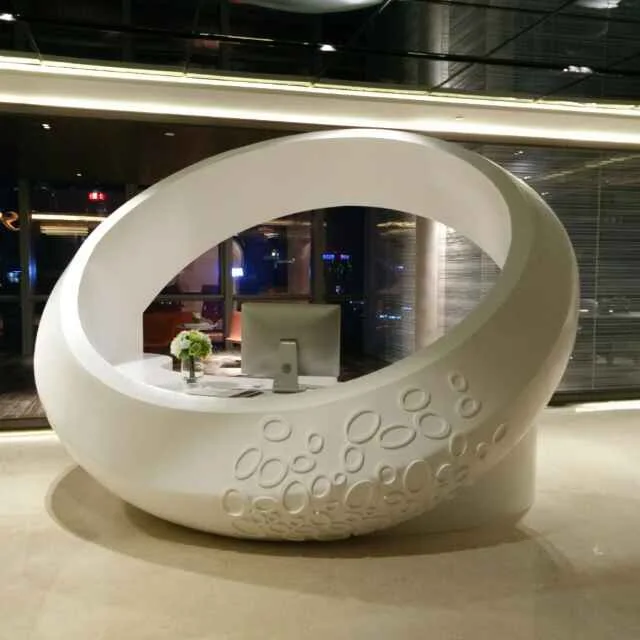 

Customized.Professional Modern Style Service Desk White Round Artificial Stone Reception Desk Front Desk