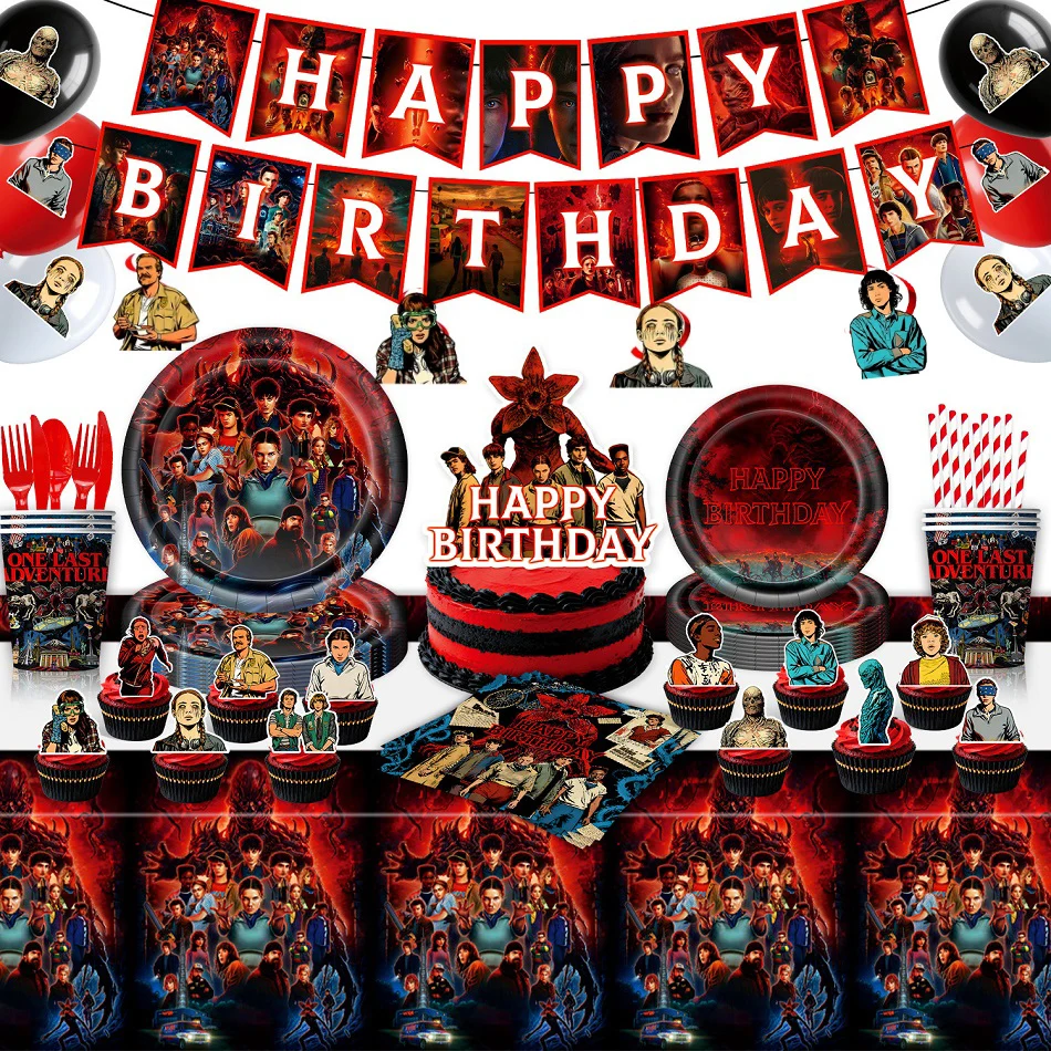 Stranger Things Staffel 5 Partyzubehör Geburtstagsdekorationsset mit Banner, Ballons und Hängedekorationen für Jungen- und Mädchen-Themenpartys – Detail 1