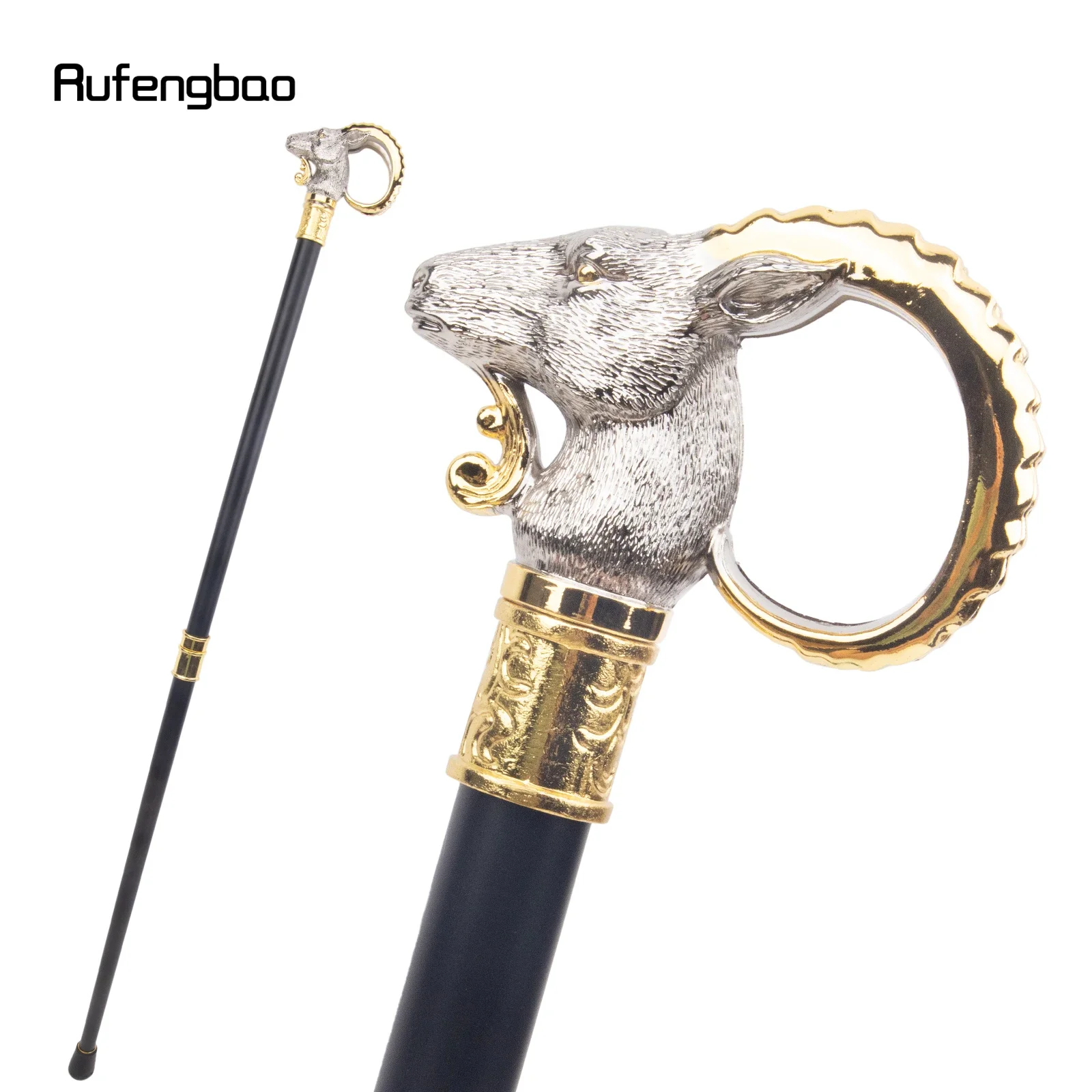 White Golden Goat Sheep Animal Walking Stick Decorative Cospaly Vintage Party Fashionable Walking Cane Halloween Crosier 91cm