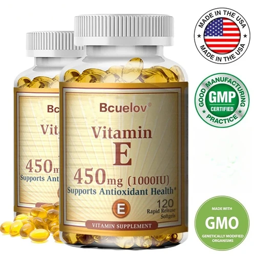 Bcuelov Vitamina E 1000 IU 450mg - para la piel, el cabello, la salud circulatoria, soporte del sistema inmunológico - suplemento antioxidante