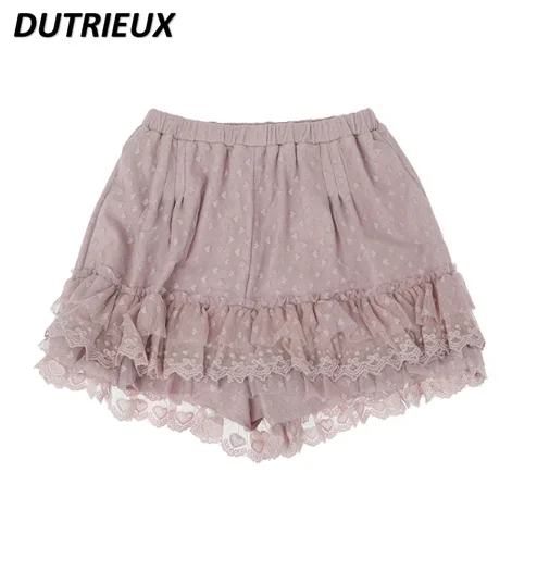 2025 Nuovi pantaloncini casual in pizzo stile giapponese Lolita per donna Pantaloni corti a pois tinta unita moda estiva femminile versatile