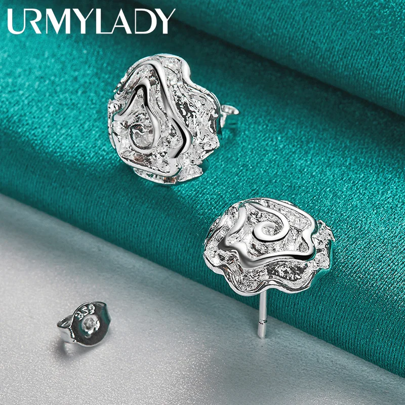 

URMYLADY 925 Sterling Silver Rose Flower Stud Earrings For Women Wedding Engagement Party Fashion Jewelry