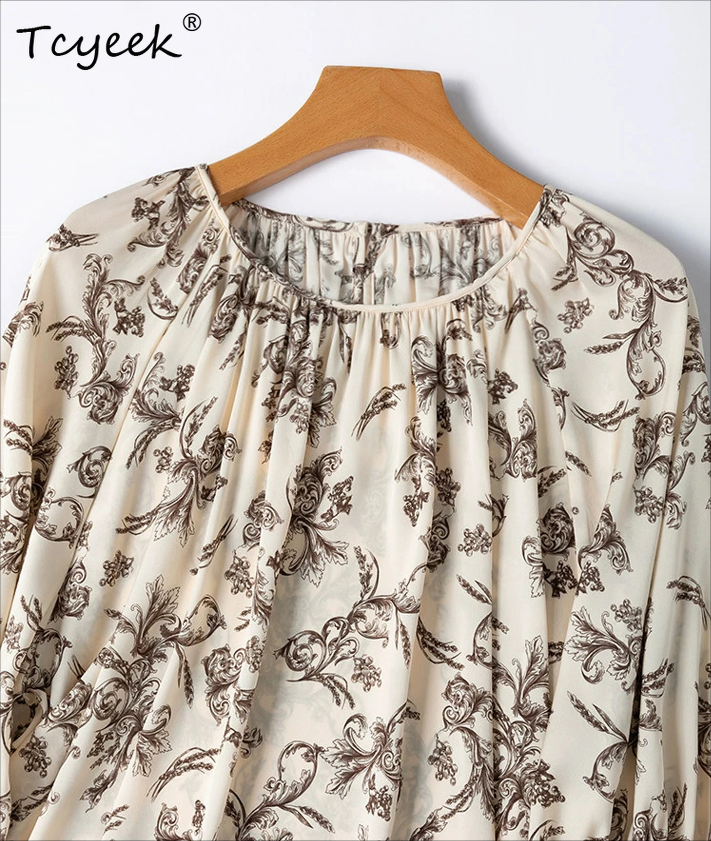 

Tcyeek 93% Real Mulberry Silk Blouse Elegant T-shirts for Women Fashion Womens Tops 20MM Silk Summer Clothes Print Топ Женский