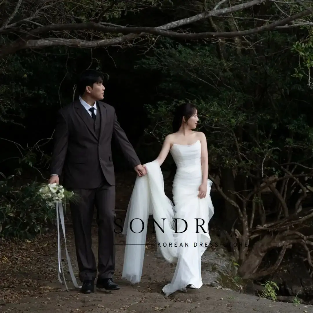 فساتين زفاف كورية بدون حمالات من Sondr تول بسيطة فساتين حفلات الزفاف اليابانية فستان تبادل لاطلاق النار حسب الطلب #3