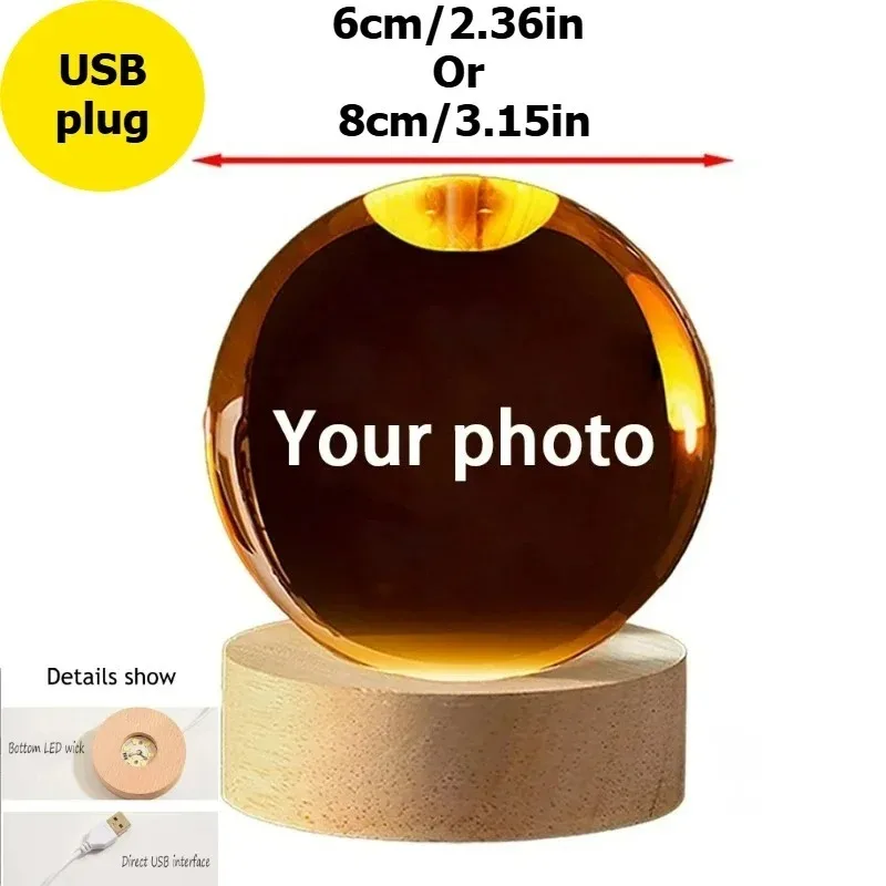 Custom Crystal Ball Photo LED Night Light Bedroom Office Decoration Gift Wedding Couple's Parents Pet Photos SouvenirGifts
