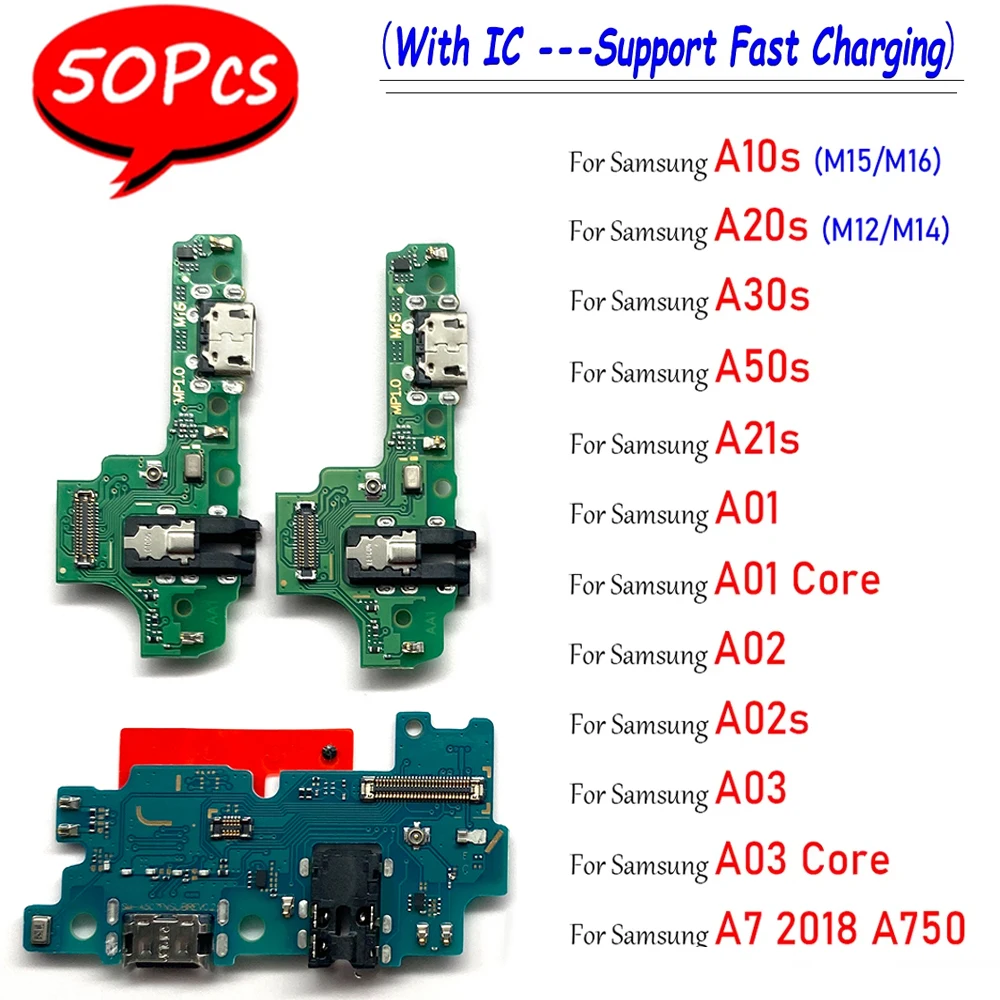 50Pcs，NEW For Samsung A10S A20S A30S A50S A21S A01 A03 Core A02S USB Micro Charger Charging Port Dock Connector Board Flex Cable