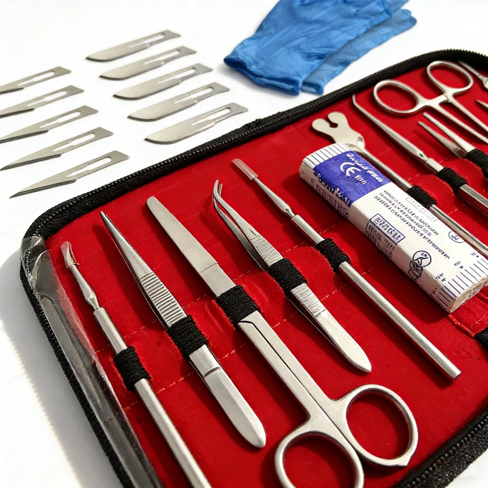 

22 Piece Stainless Steel Anatomy Teaching Kit with Probes Scissors and Tweezers for Student Experiments