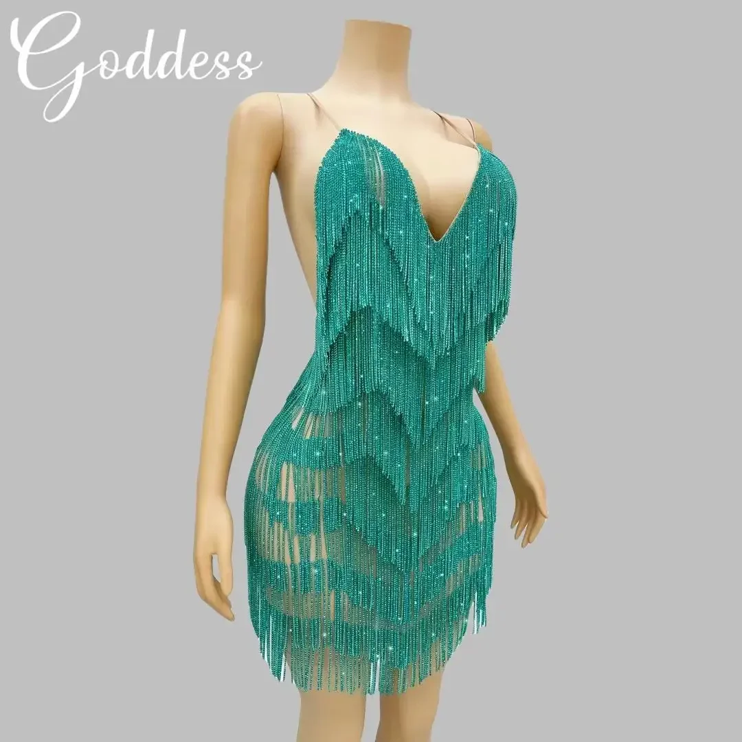 Robe dos nu sexy avec franges en biscuits pour femmes, robe de soirée, Rh, cocktail, fête d'anniversaire, spectacle, tenue de scène de danse, luxe, nouveau