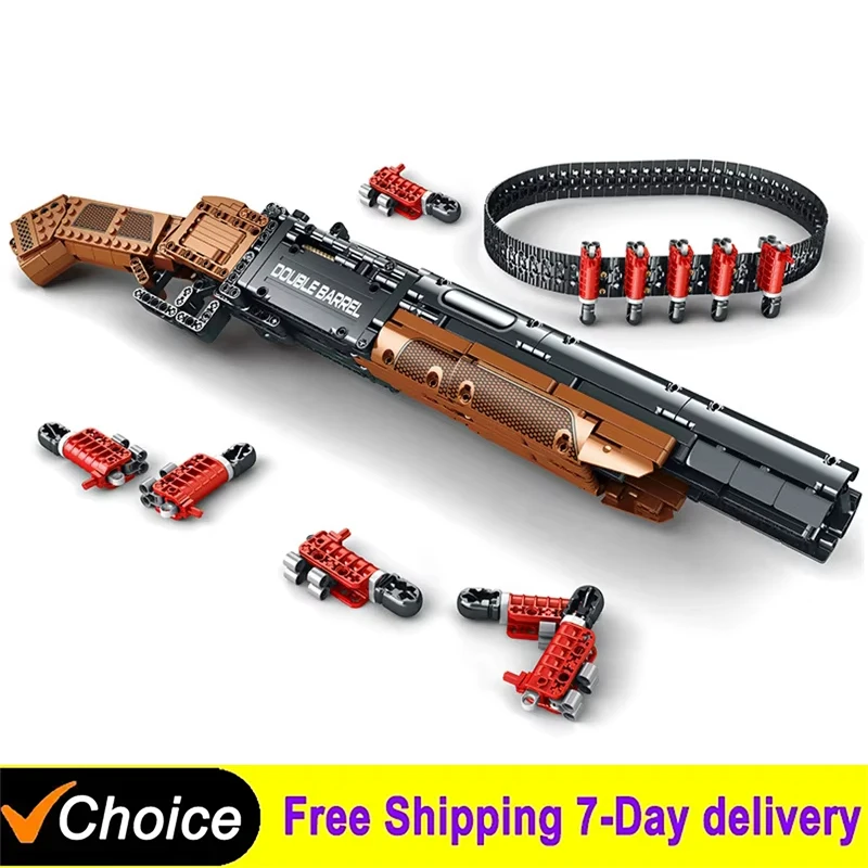 

Reobrix 77028 Double Barrel Gun Model Military Weapons Series DIY Shooting Game Toys Building Blocks Bricks Gun Boy Xmas Gift