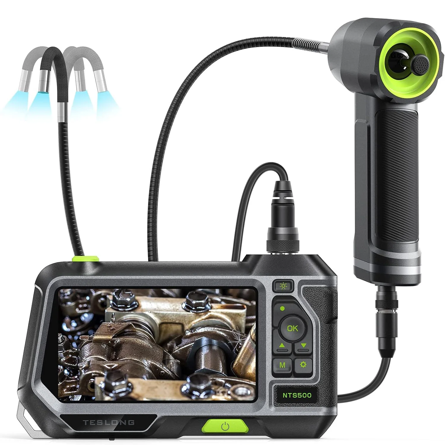 

TESLONG NTS500 6.5mm 360 Articulating Borescope with 5'' Monitor, Mechanics Inspection Camera with 4-Way Joystick Articulation