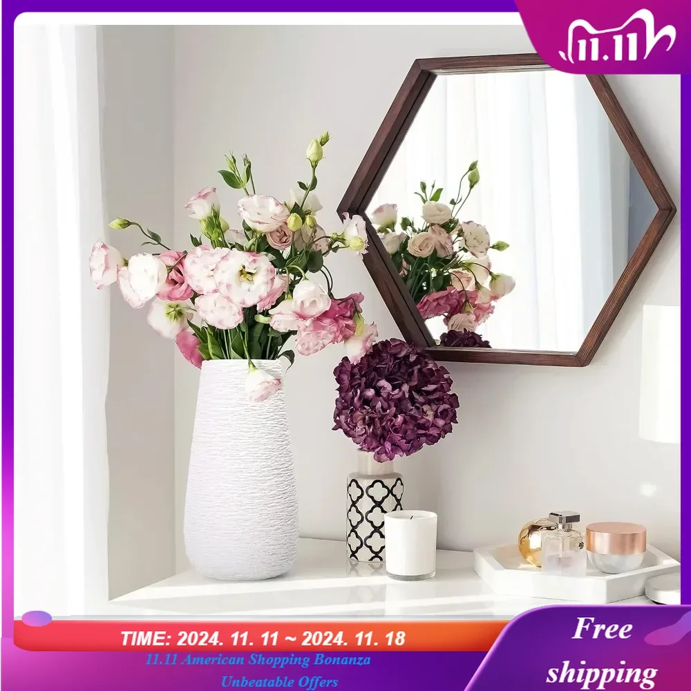 

12 Inch Modern White Ceramic Vase, Oval-Shaped, Textured Flower Vase with Design Box Packaged, VS-TW-12T