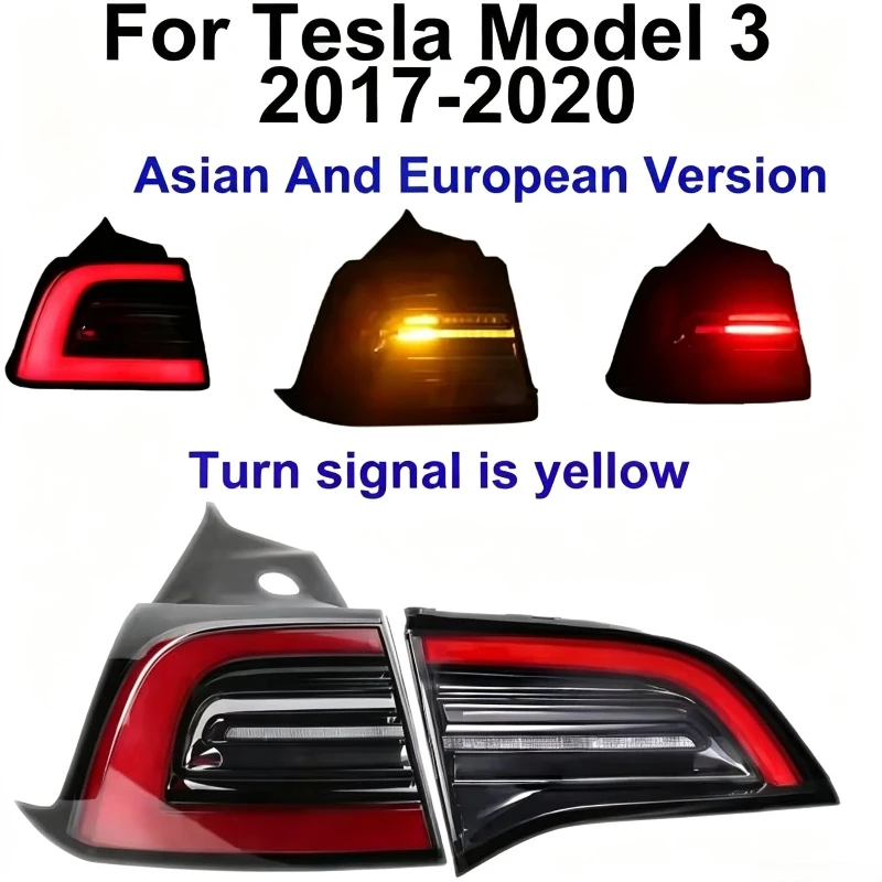 LED Tail Lights Assembly Yellow Turn Signal Rear Brake Fog Lamp For Tesla Model 3 2017‑2020 Europe Asian Version Car Accessories