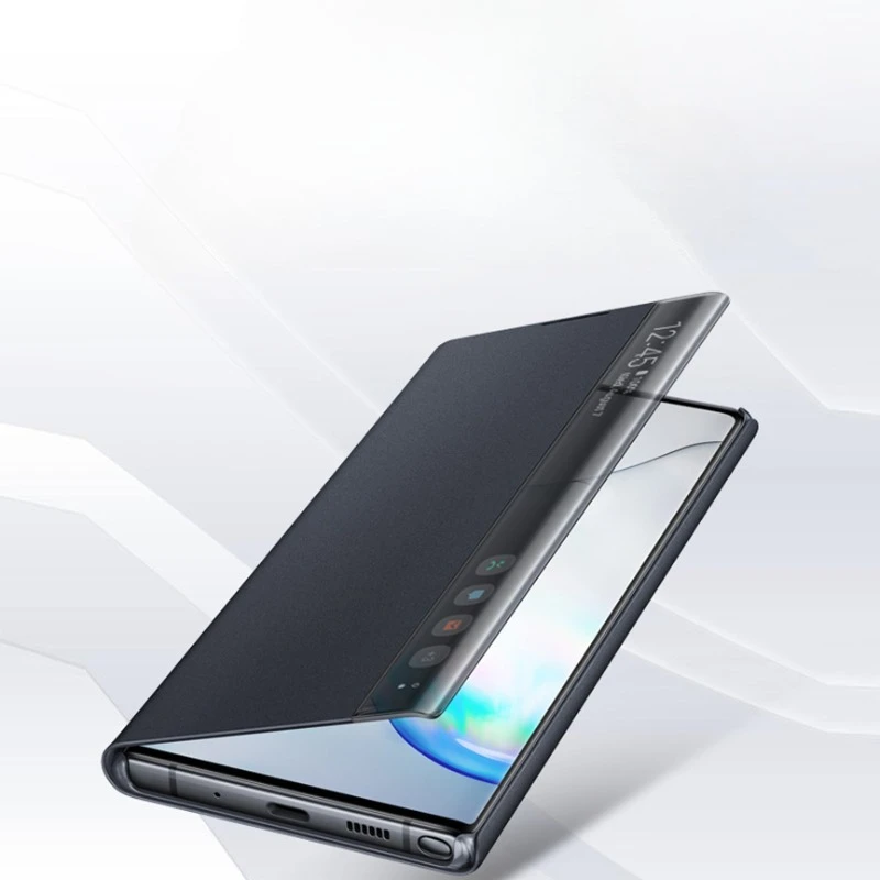 Luxuriöse Lederhüllen mit Litschi-Textur für Samsung Galaxy Note 10 Plus Note 10+ Free-Flip Answer Calls Window View Smart Flip Cover