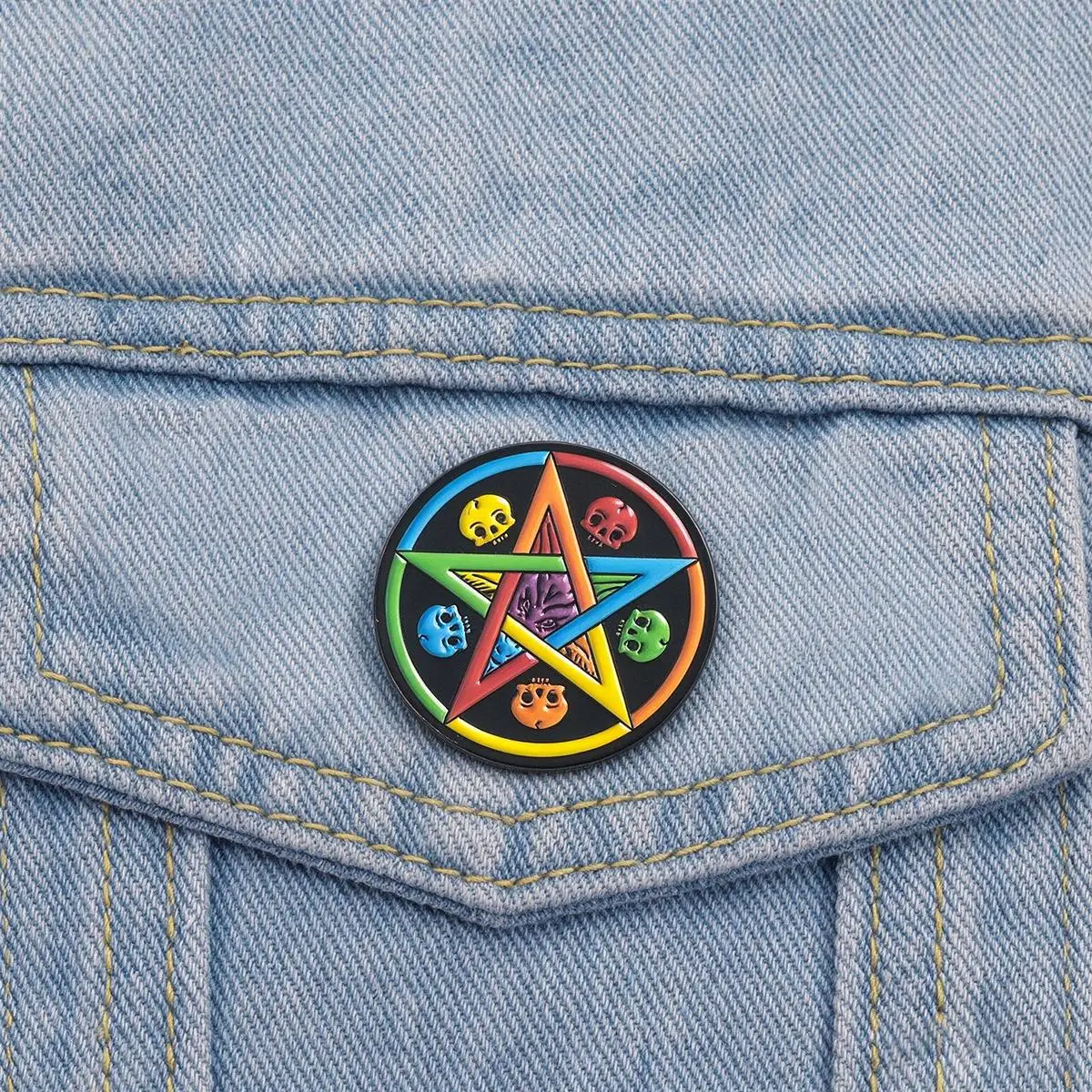 Gothic Rainbow Satan Star Pentagram Baphomet Enamel Brooch Cartoon Lapel Metal Badge Cosplay Clothing Accessories Jewelry Gifts