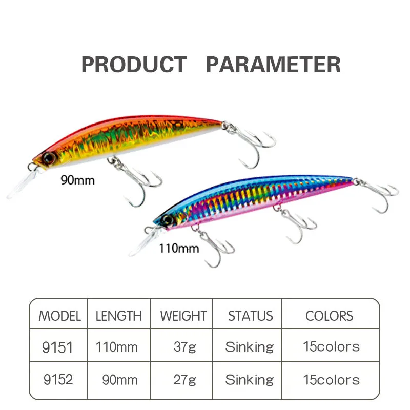 Freshwater Bait Mino 90MM110MM Ultra-long Cast Utra-long Bait Sinking Weight 27g37g Perch Bait Trolling Bait Fishing Tackle