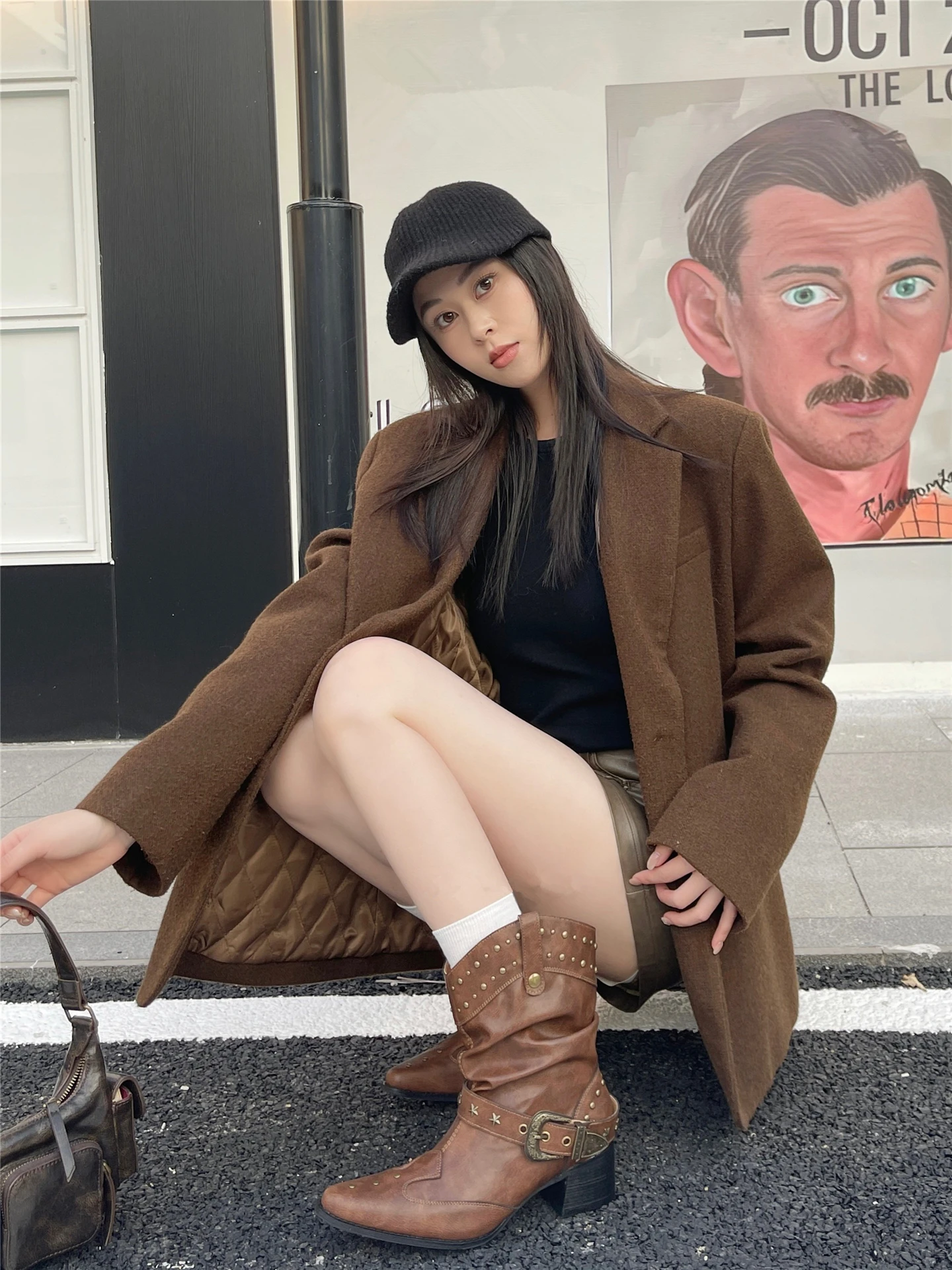 

Retro Rivet Pointed Toe Boots Belt Buckle Unique Design Versatile Short Boots Motorcycle Boots Slimming Effect Spring ...