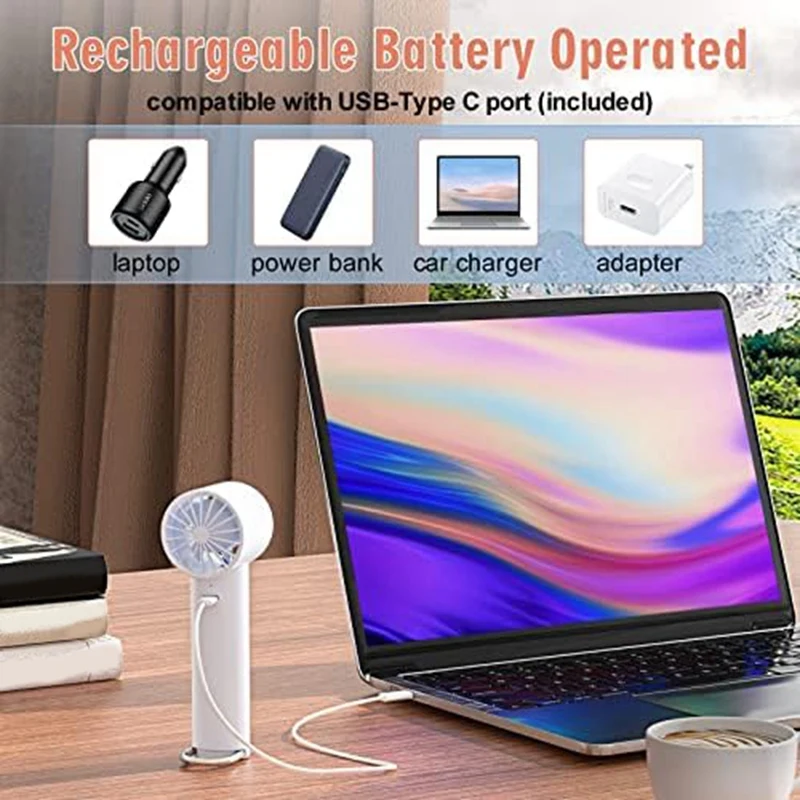 Ventilador de mano, mini ventilador portátil con 3 velocidades, ultra silencioso, ligero, ventilador personal con batería recargable por USB duradero C