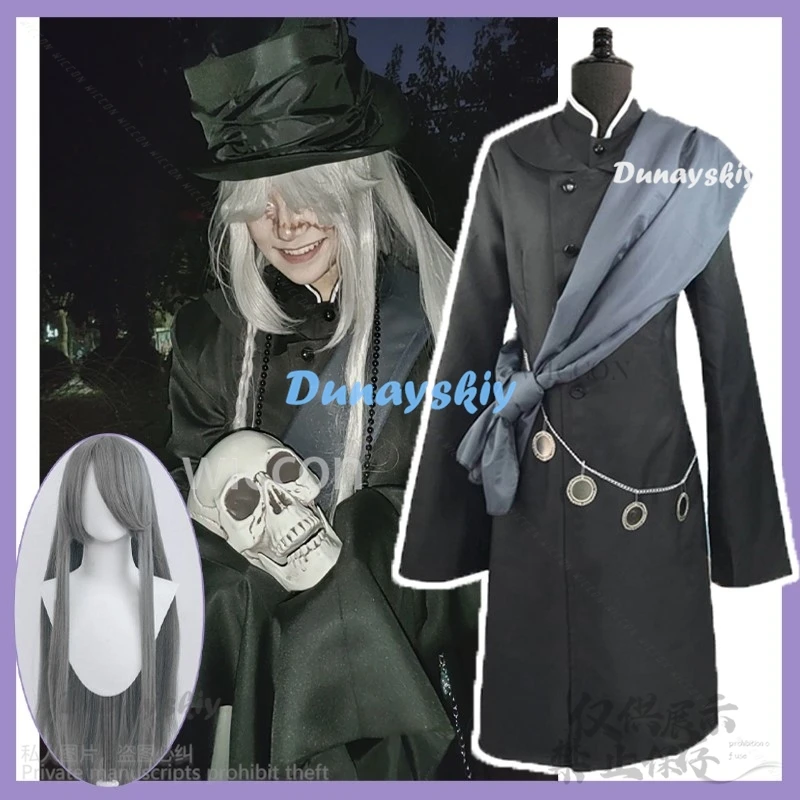 Black Anime Butlerrr Cosplay Kuroshitsuji Undertaker Costume Coat Hat Wigs For Halloween Christmas Party Woman Man Customized