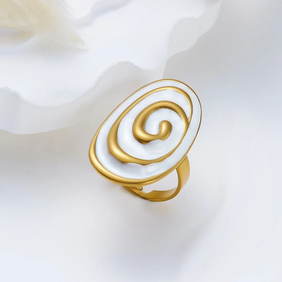 Edelstahl-Emaille-Spiral-Geometrie-Fingerringe für Damen und Herren, Vintage Französische Sonnen-Blatt-Blumen-Ringe, Modeschmuck für Partys. – Detail 18