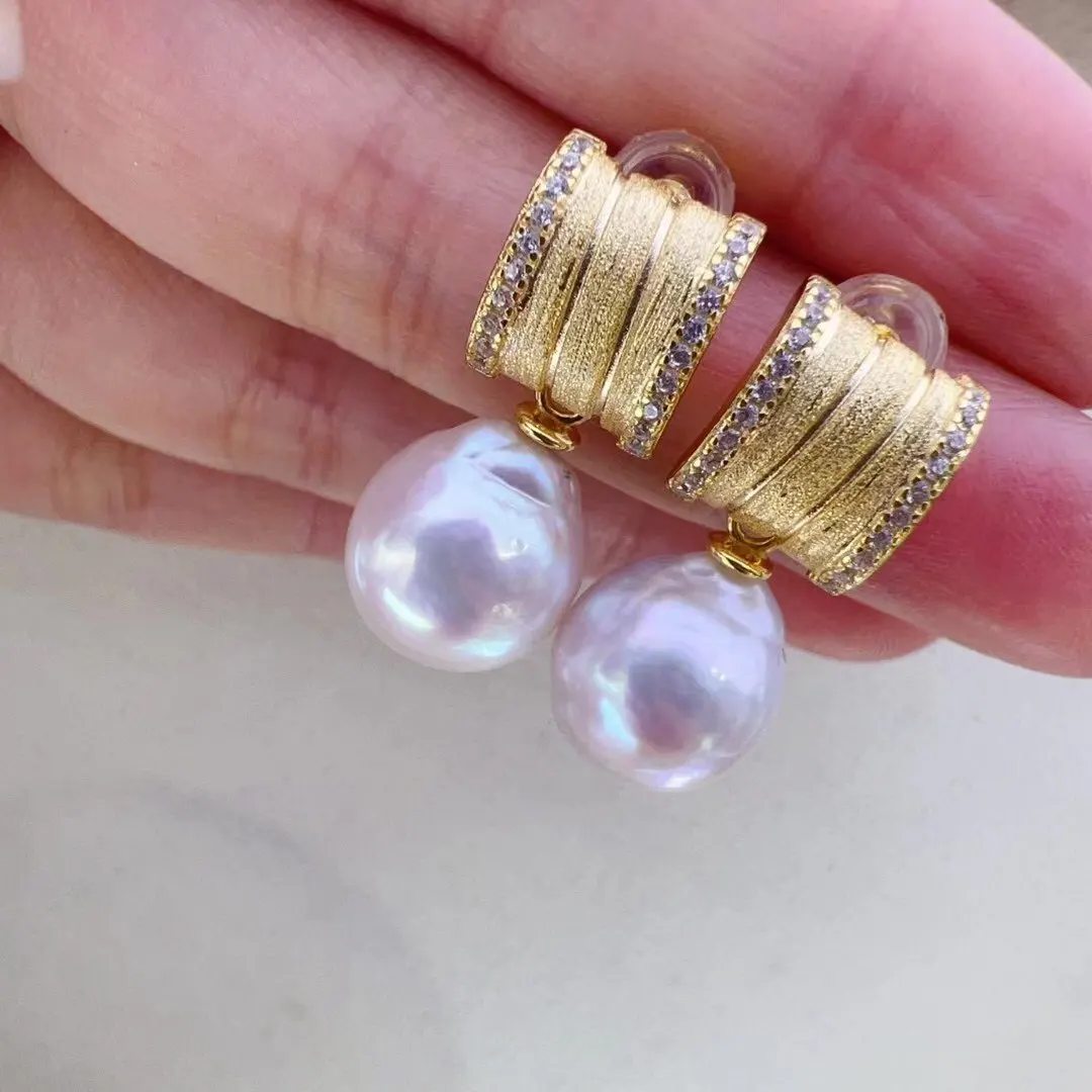 

Винтажные матовые серьги с жемчугом в стиле барокко из Южных морских жемчужин, 10-13 мм, серебро 925 пробы.