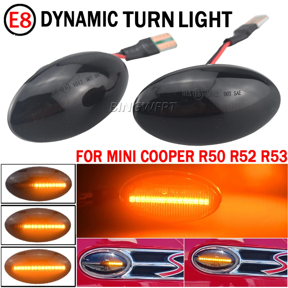 2x LED Side Marker Turn Signal Light Flowing Water Repeater Indicator Waterproof Dynamic Blinker For BMW Mini Cooper R50 R53 R52