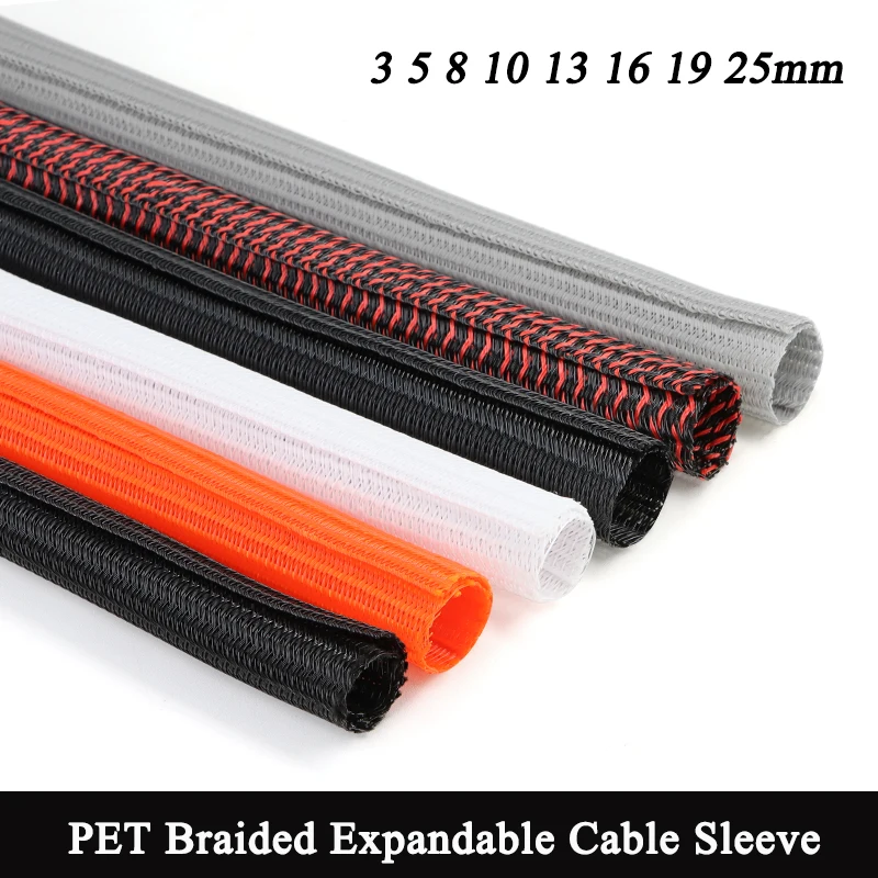 

1~10m Self-Closed Sleeving 3 5 8 10 13 16 19 25mm PET Braided Insulated Split Wire Wrap Organizer Higth Protector Cable Sleeve