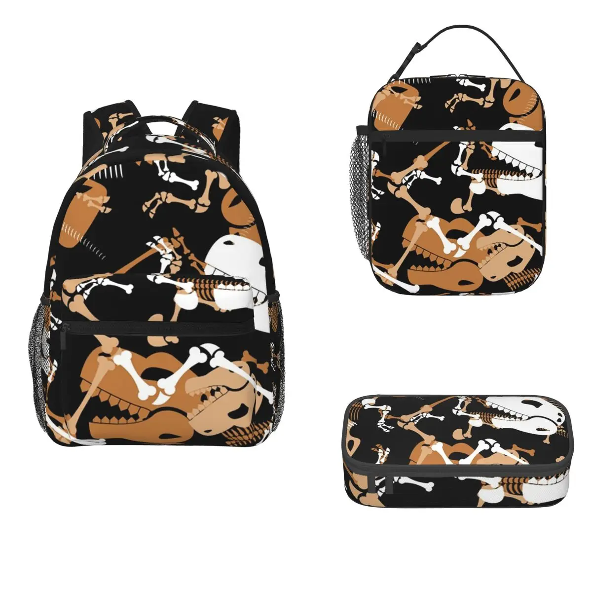 

Dinosaur Bones Pattern Backpacks Boys Girls Bookbag Students School Bags Cartoon Kids Rucksack Lunch Bag Pen Bag Three-Piece Set